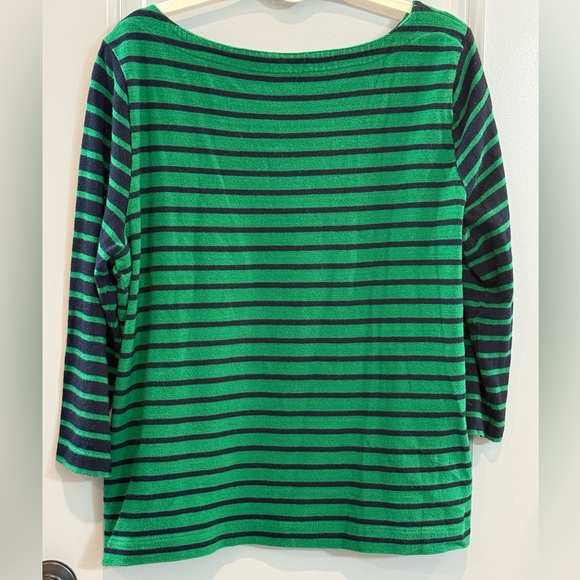 LOFT Green and Navy Stripe Scoop Neck Sweater - Picture 3 of 4